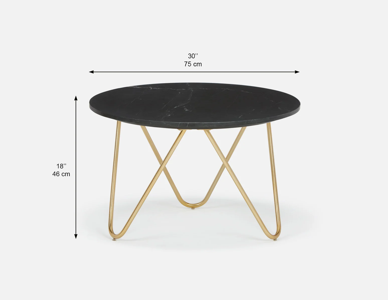 AKOT round marble coffee table 75 cm with gold-colored metal legs