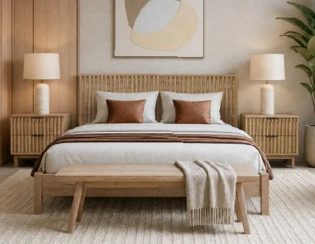 RIONA - japandi style king size bed - Natural