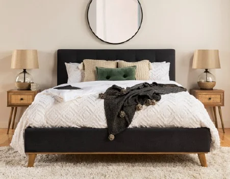 CARME - mid-century modern tufted upholstered queen size bed - Dark Grey