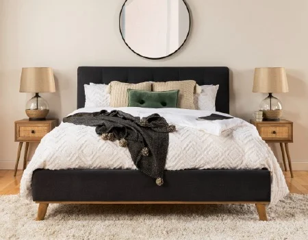 CARME - mid-century modern tufted upholstered queen size bed - Dark Grey
