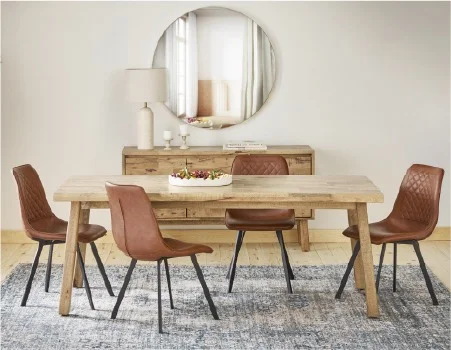 THESSALIA - rustic farmhouse distressed solid mango wood dining table 200 cm - Natural