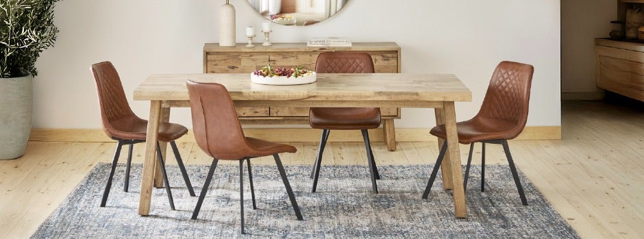 THESSALIA - rustic farmhouse distressed solid mango wood dining table 200 cm - Natural