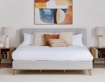 CARME - mid-century modern tufted upholstered queen size bed - Grey